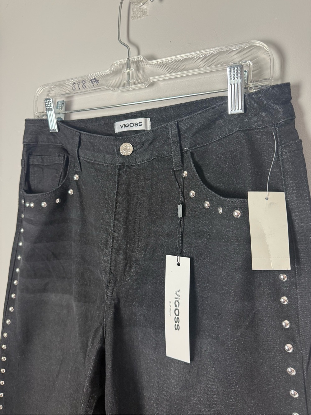 Vigoss Women’s Washed Black Studded Wide Leg Baggy Jeans SZ 29 New Grunge Punk